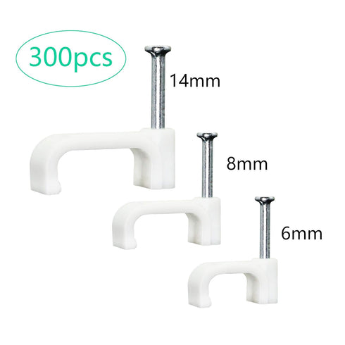 SinLoon 300pcs Cable Clips with Steel Nails 6mm 8mm 14mm Wire Holders Durable, UV Resistant Plastic Clips Help Organize Coax, Ethernet and Other C...