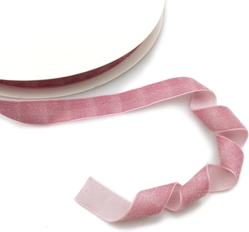 Pink Velvet Ribbon 1 Inch x 50 Yards, Glitter Velvet Wired Ribbon for Gift Wrapping, DIY Crafts, Hair Bows, Choker, Wedding Flower, Bouquet, Wreat...