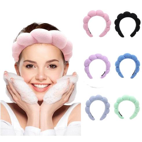 6 Pack Spa Sponge Headbands for Washing Face,Skincare Headbands,Makeup Headband, Terry Cloth Headband Bubble Soft Puffy Headband for Women and Gir...