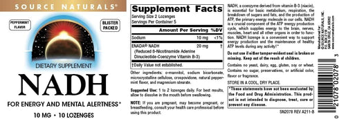 Source Naturals NADH 10mg, Boost Energy and Mental Alertness - 10 Tablets...