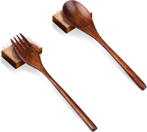 6 Pieces Wooden Spoons and Forks, 9" Korean Style Wooden Tableware, Kitchen Flatware for Food, Desserts, Soup, Salad, Fruit, Wood Cutlery for Trav...