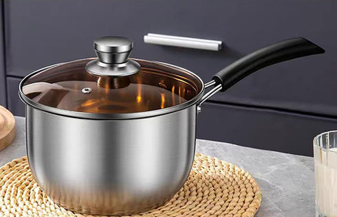Sauce Pan with Lid Stainless Steel cookware 1.3 Quart Long Handle Milk Pot cookware Works for Home Kitchen Restaurant Dishwasher Safe (1.3 Quart)...