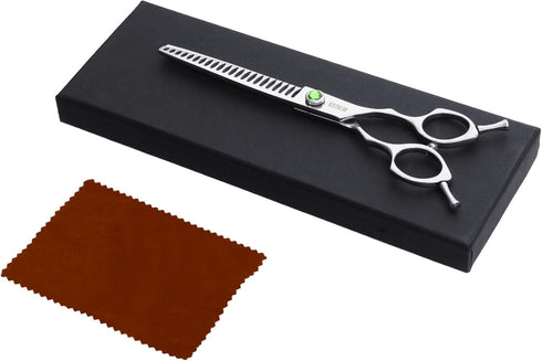Dog Grooming Scissors 7.4" Thining Chunkers Shears Professional 440C Stainless Steel Pet Grooming Scissors with Offset Handle and Jewelled Screw, ...
