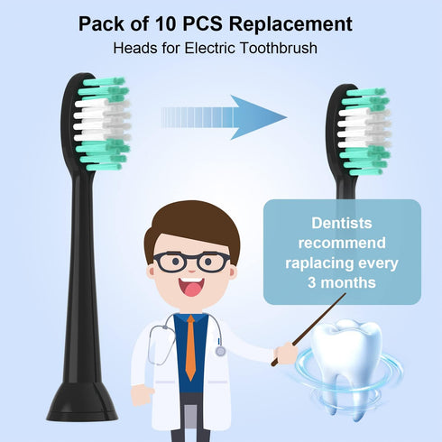 Replacement Toothbrush Heads Compatible with AquaSonic Black Series 10 Pack for Electric Toothbrush Black...