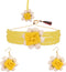 Efulgenz Handmade Floral Beaded Yellow Faux Pearl Flower Jewelry Set Choker Neckalce with Maang Tikka Earrings Indian Jewelry for Women for Haldi ...