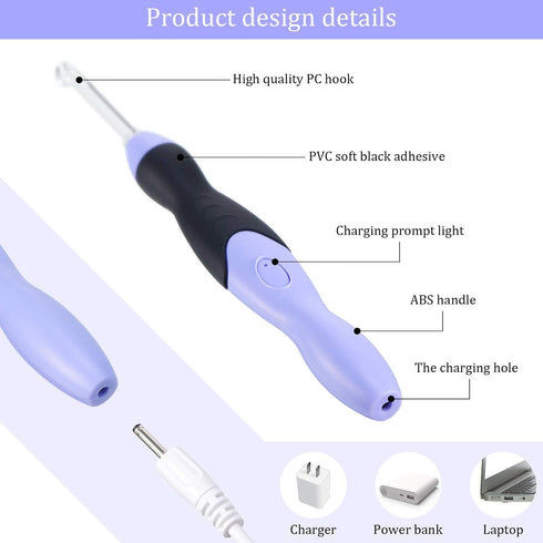 11 Sizes Lighted Crochet Hooks Set Rechargeable Crochet Hook Light Up Hooks with Case, Interchangeable Heads 2.5 mm to 8 mm for DIY Craft Supplies...