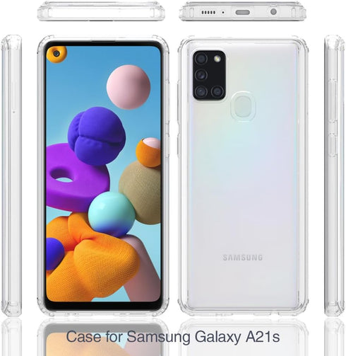 for Samsung Galaxy A21s Case Crystal Clear Slim Hard Case Hybrid Shockproof Bumper with Tempered Glass Screen Protector Full Body Anti-Yellow Anti...