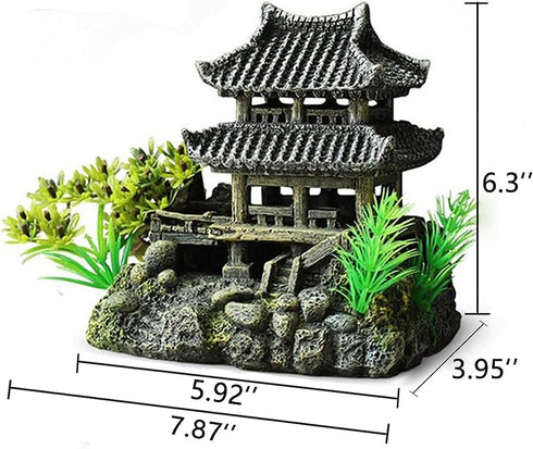 Classical Lifelike Chinese Landscape Resin Aquarium Castle Decorations Fish Tank Ornaments (Building)...