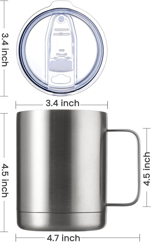 MEWAY 12oz Coffee Mug With Handle,Stainless Steel Insulated Travel Tumblers With Sliding Lid,Double Wall Vacuum Camping Cup for Hot & Cold Drinks ...