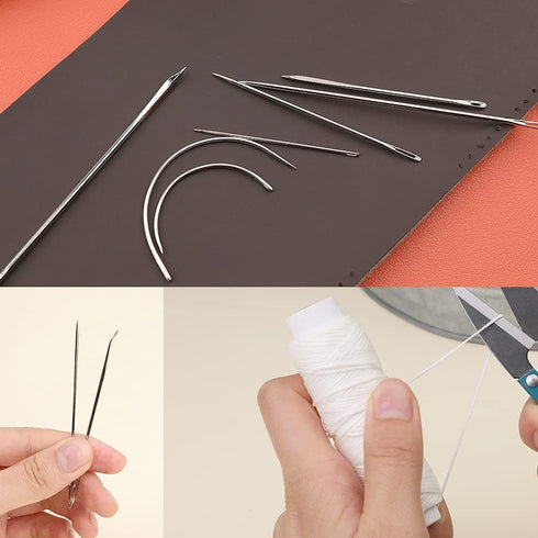 32 Yards Waxed Thread with Leather Hand Sewing Needles,150D Flat Sewing Waxed Thread and Leather Repair Needles for Home Upholstery Carpet Leather...