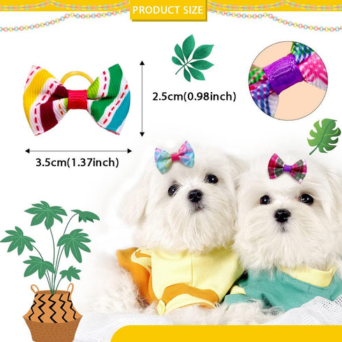 100pcs Pet Dog Bows, Bulk Dog Hair Accessories Bows with Rubber Bands 1.37x0.98 inch, Handmade Yorkie Dog Hair Grooming Small Size Bows, Mix Puppy...