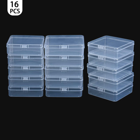 16 Pieces Small Plastic Bead Storage Containers and Organizer Transparent Boxes with Hinged Lid, Clear Craft Supply Box for DIY Art Craft Accessor...