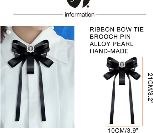 2 Pieces Black Necktie Bowtie Lace and Ribbon Brooch Pins for Women Rhinestone Crystal Bow Brooch(1pc Lace,1pc Ribbon)...