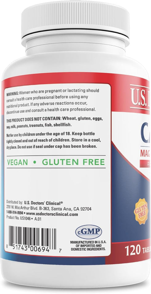 U.S. Doctors' Clinical Calcium, Magnesium + Vitamin D3 for Bone, Muscle, and Nerve Support (120)...