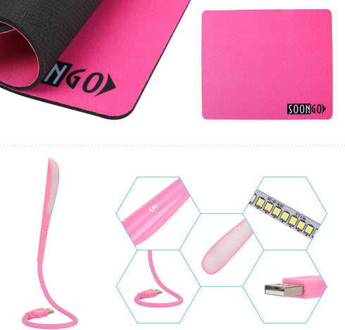 Pink Mouse and Pad USB LED Light 3 in 1 Gift Comb Kids Mouse for Laptop Home Office Travel by SOONGO...