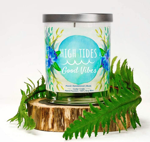 High Tides, Good Vibes | Floral, Sandalwood, Musk Scented Soy Candles | Teal 10 oz Jar Candles | Made in USA | Decorative Aromatherapy | Beach Gif...