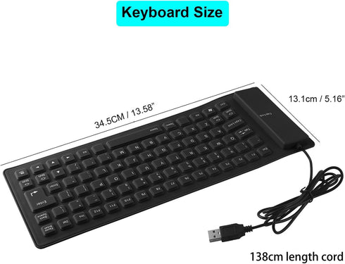 Foldable Silicone Wired Silent Keyboard, 85-Key Portable Soft Rubber Lightweight Waterproof USB Rollup Keyboard with 4.53ft for Laptop PC Computer...