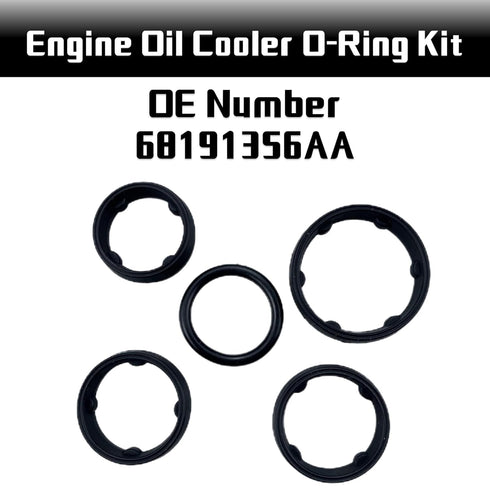 5pcs Engine Oil Cooler O-Ring Kit Fit for Fit for Dodge Ram Jeep Chrysler 3.6L 68191356AA Black...
