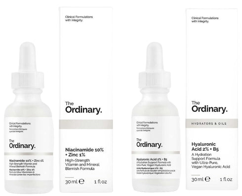 The Ordinary Facial Treatment: Hyaluronic Acid with 2% + B5 (30ml) and The Ordinary Niacinamide 10% + Zinc 1% (30ml) Bundle Face Care Set...
