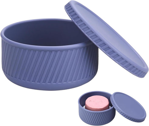 Silicone Round Travel Soap Case, Leak Proof Shampoo Bar Holder, Travel Soap Container with Soap Saver, Slip-Resistant Shampoo Bar Holder for Showe...