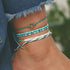 Boho Layered Turquoise Anklets Blue Ankle Bracelets Wax Rope Beach Foot Jewelry for Women...