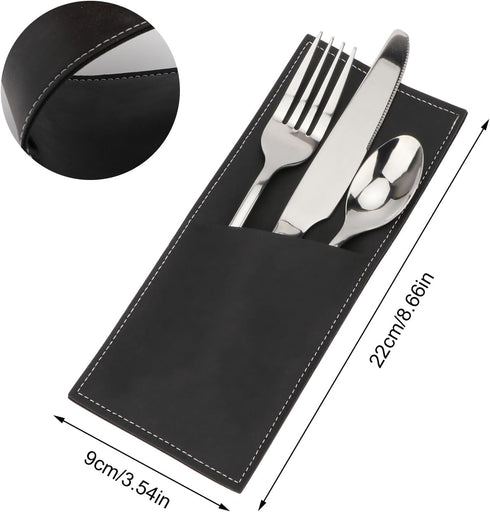 Leather Cutlery Sleeve Utensil Holders Pouch Bags Knife and Fork Silverware Sleeves for Mother's Day Valentine's Day Table Decorations 2 Pcs(Black...