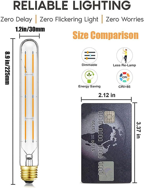 Leools T10 Led Long Bulbs 8W,E26 Dimmable Tubular Bulb,Equivalent 75 Watt, E26 Edison Style Vintage LED Filament Light Bulb,2700K Warm White,8.9in...