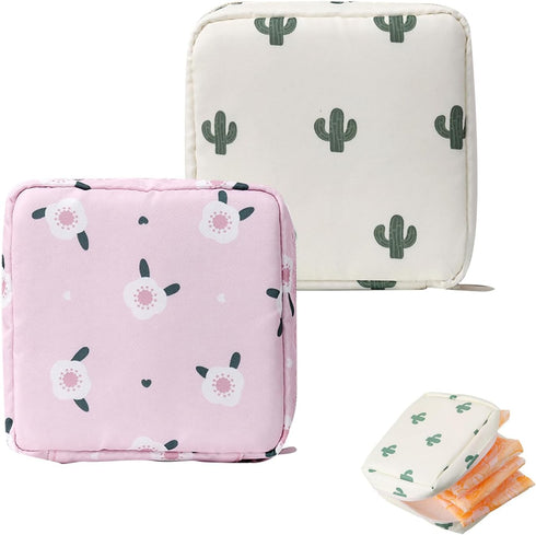 Sanitary Napkin Storage Bag, 2 Pcs Portable Period Bag Zipper Menstrual Pad Bag Reusable Menarche Packs for Women Ladies, First Period Kit for Tee...