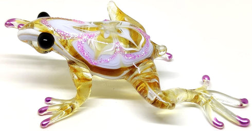 Frog Miniature Figurines Animals Hand Blown Color Glass Art Collectible Gift Decorate 3" (Yellow Purple)...