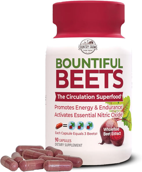 COUNTRY FARMS Bountiful Beets Capsules, Wholefood Beet Extract Superfood, Natural Nitric Oxide Booster, Beet Root Powder, Circulation and Immune S...