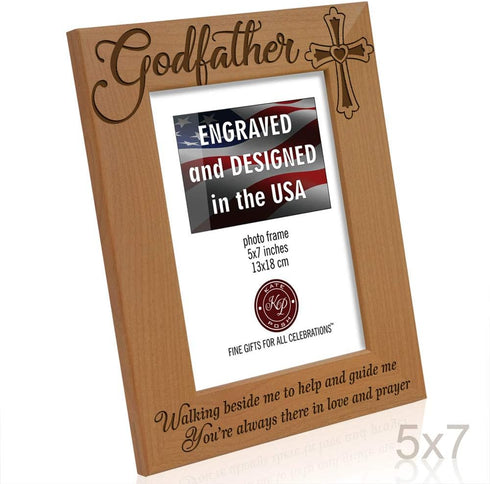 KATE POSH Godfather Engraved Natural Wood Picture Frame, Cross Decor, Baptism Gifts, Religious Catholic Gifts (5" x 7" Vertical)...