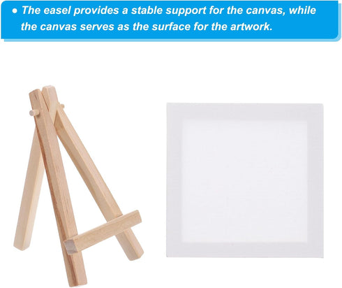 PATIKIL 3" x 3" Canvas Easel Set, 6 Set Mini Stretched Display Canvases Panel Board with Portable Tripod Wooden Holder Stand for Drawing Painting ...