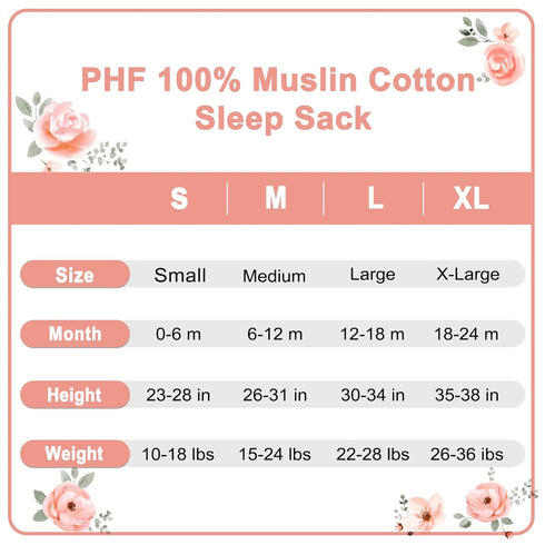 PHF 100% Muslin Cotton Baby Sleep Sacks, 0-6 Months Sleep Sack with 2-Way Zipper, 2 Pack Cooling 0.5 TOG Breathable Small Size Sleeveless Baby Wea...