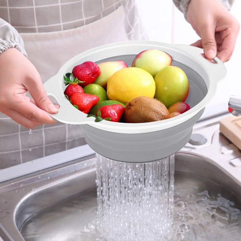 QiMH Collapsible Colander and Strainer Set of 3-2 PC 4 Quart(1 gal) and 1 PC 2 Quart(0.5 gal) - BPA Free & Dishwasher-safe Silicone Kitchen Foldab...