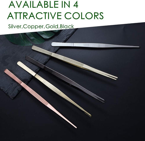 Tongs Tweezers - 12 Inch / 30cm Long Food Tongs Straight Serrated Forceps Cocktail Tweezers Bar Tool Gold...