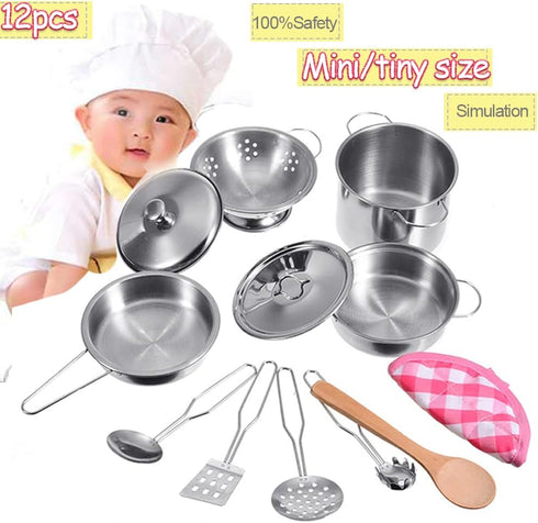 Play Pots and Pans Toys for Kids Kitchen Playset Pretend Cookware Utensils Play Set Play Cooking Toys Mini Stainless Steel Cooking Utensils Toys K...