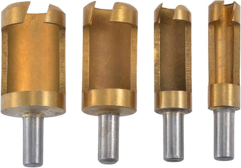 4pcs Wood Plug Hole Titanium Coated Cutter Drill Bits Set 1/4" 3/8" 1/2" 5/8" Cutting Dowel Power Woodworking Cork Hole Saw Tool Round Wood Plug T...