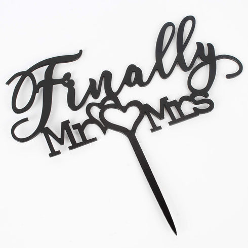 Finally Mr Mrs Love Heart Black Acrylic Cake Topper - Great for Wedding Engagement Bridal Shower Party Decoration Gift Keepsake - 5.9'' x 6.1''(Bl...