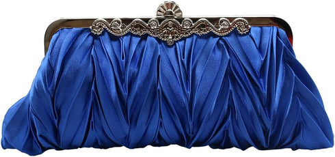Tngan Women Pleated Satin Clutch Bride Purse Elegant Rhinestone Evening Bag Banquet Party Handbag...