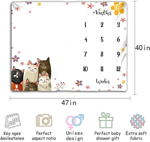 Cute Cat Baby Monthly Milestone Blanket for Boys and Girls, 48x40in, Baby Growth Chart Monthly Blanket BTZMME21...