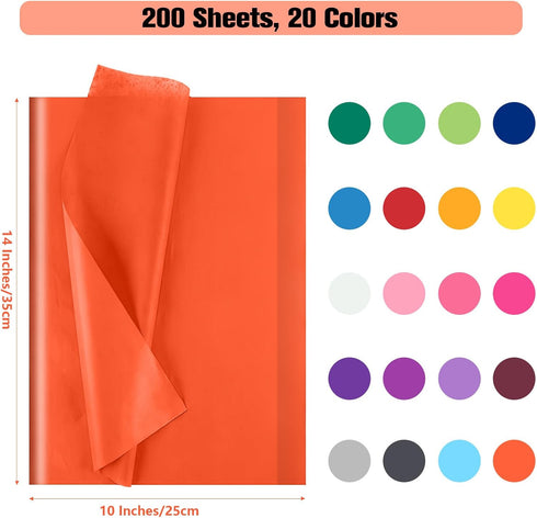 200 Sheets Wrapping Tissue Paper, Gift Bags Wrapping Paper Bulk 10 x 14 Inch for Gift Packaging Art Crafts DIY Birthday Wedding, 20 Colors...