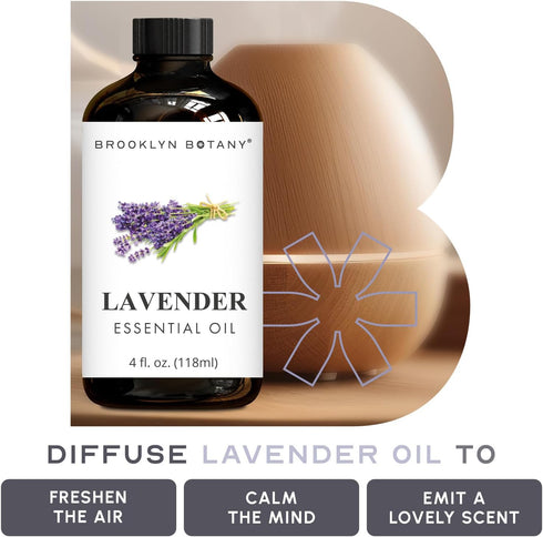 Brooklyn Botany Lavender Essential Oil - Huge 4 Fl Oz - 100% Pure and Natural - Premium Grade with Dropper - for Aromatherapy and Diffuser...