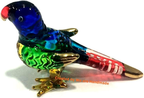 Handmade Mini Blown Glass 2" Parrot Blue Bird Fantasy Collectible Figurine, Dollhouse Gift Ideas, Cool Stuff Decor, Miniature Animals, Cute Tiny O...
