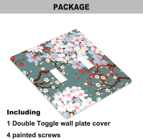 Farmhouse Spring Floral Double Switch Plate Covers Cherry Blossoms And Plum Red Floral Flowers in Green Toggle Light Switch Cover Size 2-Gang for ...