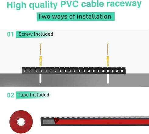 Updated Cable Raceway Kit - 31 (2X15.4) Inch Open Slot Wire Covers for Cords, Under Desk Cable Management System to Hide under Desk/Tv/Computer/Ne...