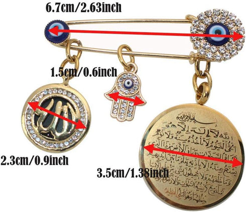 muslim islam AYATUL KURSI Allah Turkish evil eye hamsa hand of fatima Stainless Steel brooch pin...