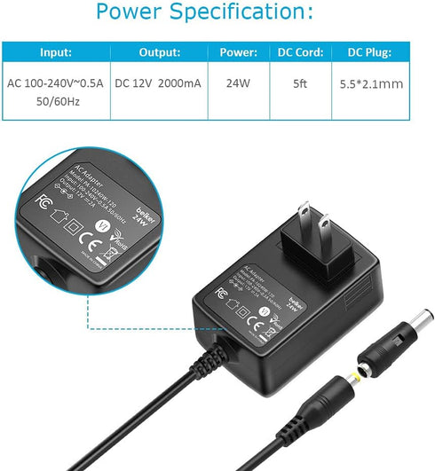Belker 12V 2A 1.5A AC Adapter Charger Power Adapter Supply for 12 volt Electronics - 2000mA Max....