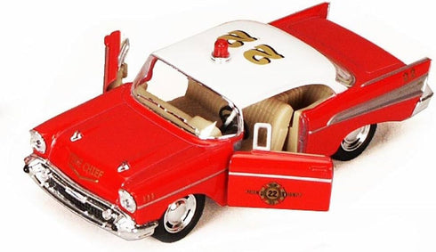 KiNSMART ?? 1957 Chevy Bel Air Fire Chief 5" 1:40 Scale Die Cast Metal Model Toy Car w/Pullback Action ?...