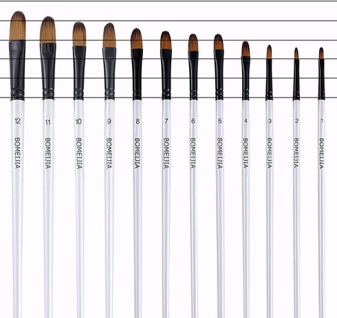 Filbert Paint Brushes Set, 12 PCS Artist Brush for Acrylic Oil Watercolor Gouache Artist Professional Painting Kits with Synthetic Nylon Tips Whit...