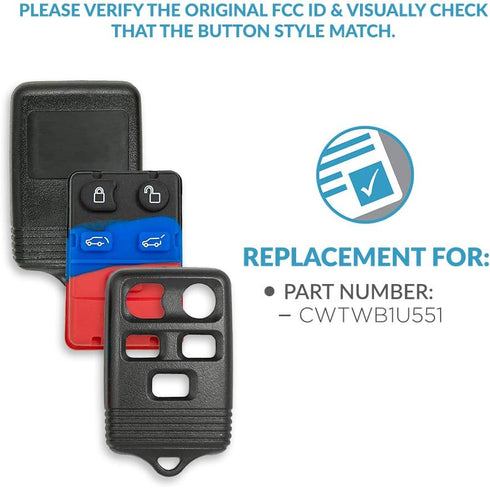 Keyless2Go Replacement for Key Fob Shell Case for Select Ford and Lincoln Vehicles with FCC ID Protection CWTWB1U551-2 Pack...